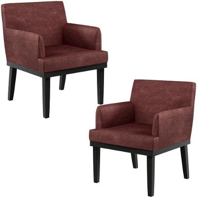 Kit 2 Poltronas Decorativas Beatriz W01 para Sala de Estar Linho Bordô Lyam Decor