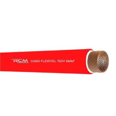 Fio Cabo Flexível 750V 6mm para Instalações Elétricas Vermelho RCM Cabos Elétricos