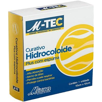 Curativo Hidrocoloide com Espuma Missner Plus M-tec para Cicatrização Alta Absorção Bege 10x10cm