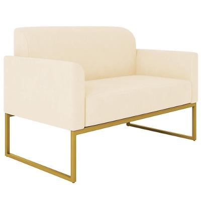 Poltrona Namoradeira Isabella G19 Decorativa Suede Bege Dourado Gran Belo