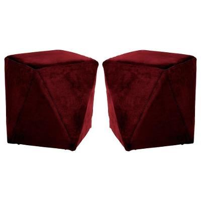 Kit 2 Puffs Blois Veludo Vinho G15 Assento em Espuma Estrutura MDF Gran Belo