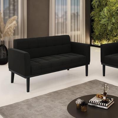 Poltrona Namoradeira Karen G19 Sala de Estar Suede Preto com Espuma D-23 Gran Belo