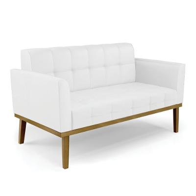 Poltrona Namoradeira Karen G19 Pés Fixos em Madeira Castanho Pu Branco Gran Belo
