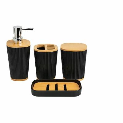 Conjunto de Acessórios para Banheiro 4 Peças Preto com Detalhes em Bambu Cheguei BR