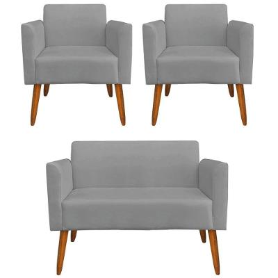 Conjunto Namoradeira e 2 Poltronas Isabella G19 Suede Grafite Gran Belo