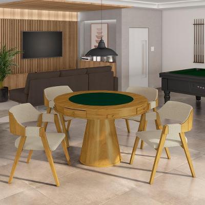 Conjunto Mesa de Jogos Bellagio 4 Lugares Tampo em MDF Reversível Verde com Cadeiras Mel Gran Belo