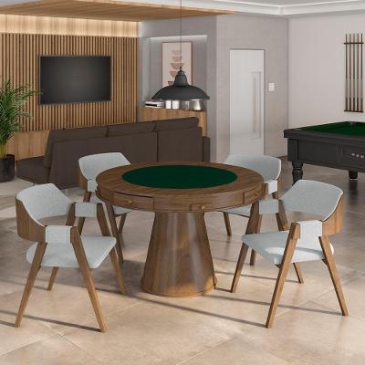 Conjunto Mesa de Jogos Bellagio 4 Lugares Tampo em MDF Reversível Verde Cinza Nogueira Gran Belo