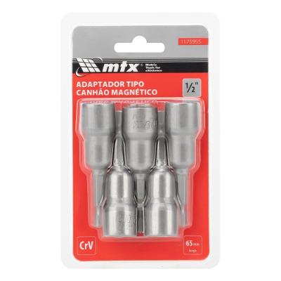Soquete Magnético para Parafusadeira 1-2 Pol 65mm Kit 5 Peças Vermelho MTX