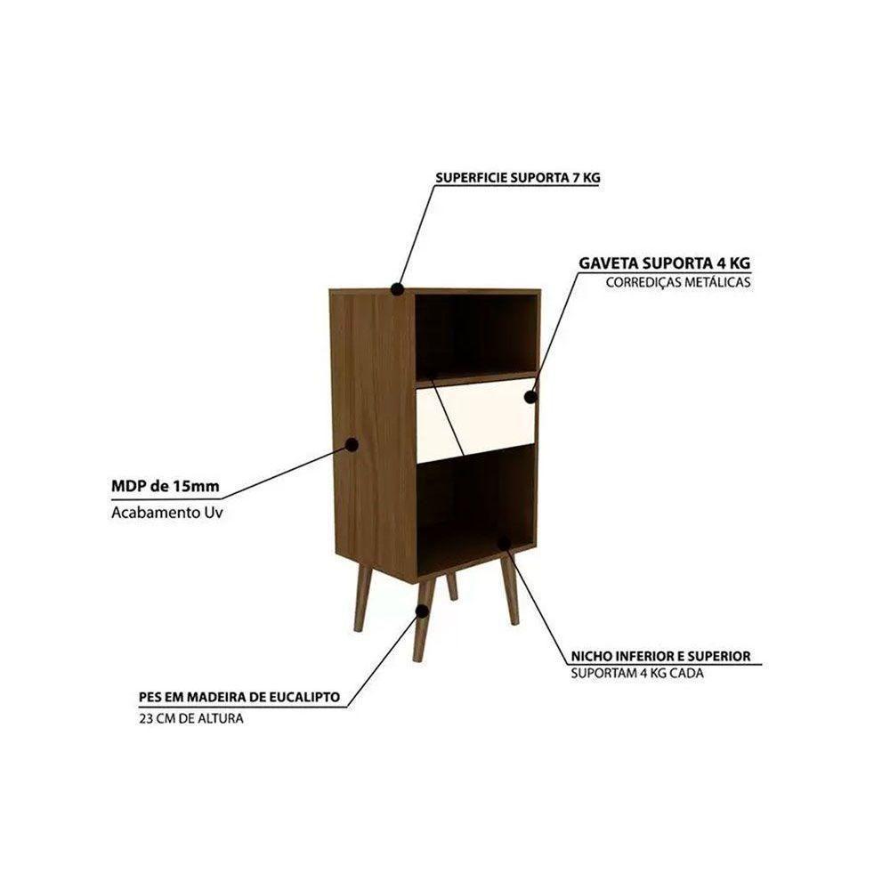 Mesa Lateral p/ Sala E1715 c/ 1 Gaveta e 2 Nichos Natural/Off White - Tecno Mobili - 3