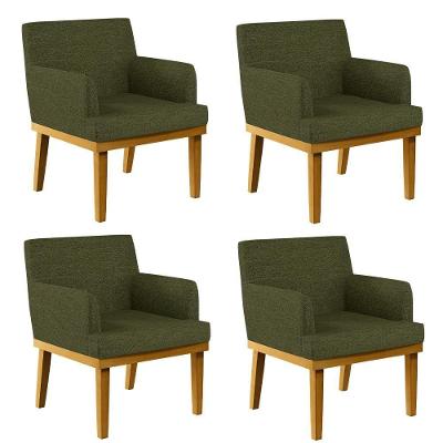 Kit 4 Poltronas Decorativas Beatriz W01 em Linho Verde para Sala de Estar Lyam Decor