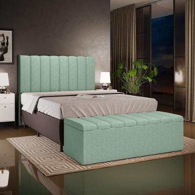Kit Cabeceira Cama Box Casal Dália W01 140cm Madeira Maciça Linho Verde Menta Lyam Decor