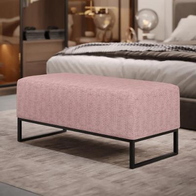 Puff Decorativo Cléo W01 Sala de Estar Base de Ferro Linho Rosa Lyam Decor