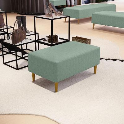 Puff Cléo W01 Retangular Assento Espuma Linho Verde Menta Lyam Decor