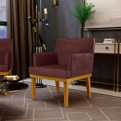Poltrona Decorativa Beatriz W01 em Linho para Sala Bordô Lyam Decor