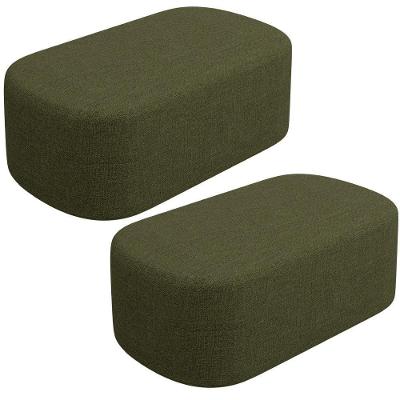 Kit 2 Puffs Decorativo Orgânico Doha W01 Retangular Linho Verde Lyam Decor