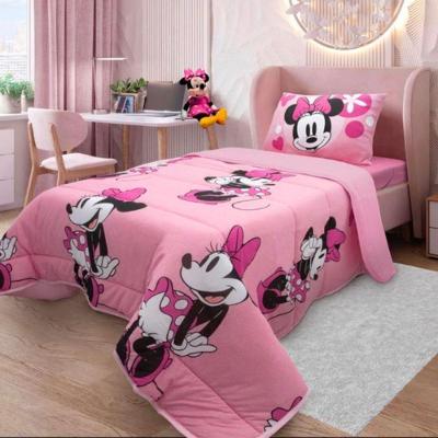 Edredom Solteiro Infantil Mickey e Minnie 100% Algodão Rosa Dupla Face Portallar