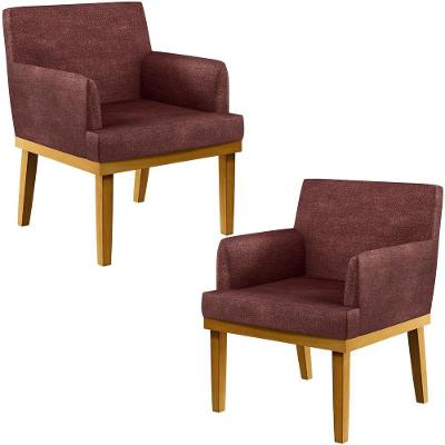 Kit 2 Poltronas Decorativas Beatriz W01 em Linho Confortável Bordô Lyam Decor
