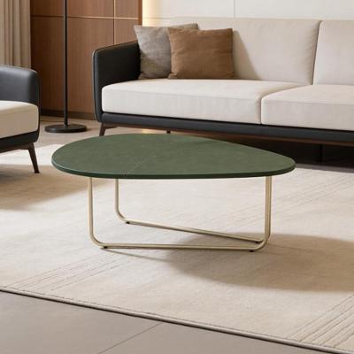 Mesa de Centro Manon L06 Orgânica Tampo Couro Base Aço 100cm Verde Lyam Decor