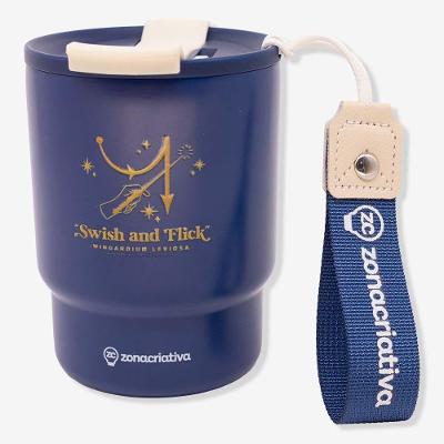 Copo Térmico To Go Hogwarts para Bebidas em Aço Inoxidável com Tampa Antivazamento Azul Harry Potter