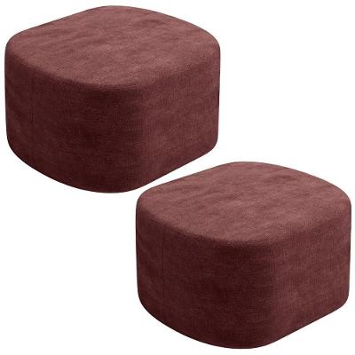 Kit 2 Puffs Orgânico Doha W01 Retangular Linho Bordô para Living Lyam Decor