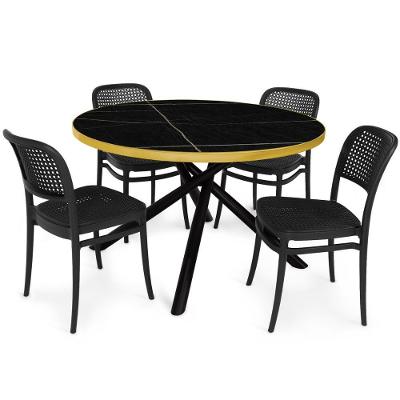 Conjunto de Jantar Solaris Roma 4 Lugares Tampo de Vidro Marmorizado Preto 120cm Magazine Decor