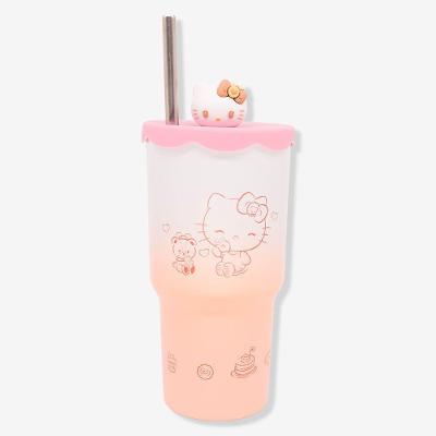 Copo Térmico Copo Topper Hello Kitty 600ml Aço Inoxidável Tampa com Canudo Rosa