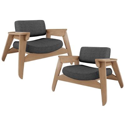 Kit 2 Poltronas Living Concept L02 Nature para Sala em Linho Cinza Escuro Lyam Decor