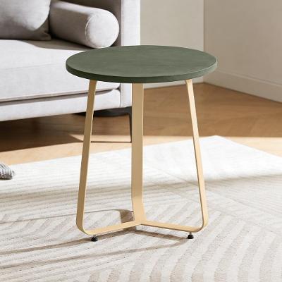 Mesa Lateral Lidie L06 Redonda Tampo Couro MDF Pés Aço 45cm Verde Lyam Decor