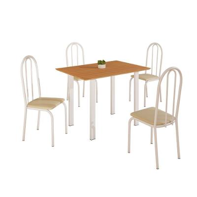 Conjunto de Jantar Mila 4 Lugares Mesa Retangular Tampo MDF com Cadeiras Ilhabela Branca e Creme