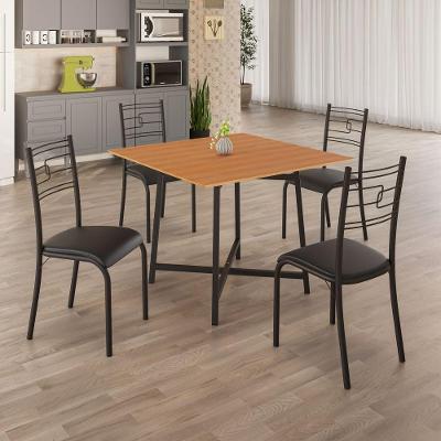Conjunto Sala de Jantar Ella 4 Lugares Tampo em MDF Preto Liso 90x90cm