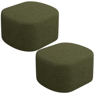 Kit 2 Puffs Decorativos Doha W01 Retangulares Assento Madeira Maciça Linho Verde Lyam Decor