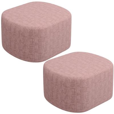 Kit 2 Puffs Decorativos Orgânicos Doha W01 Retangulares Linho Rosa Lyam Decor