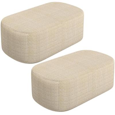 Kit 2 Puffs Decorativos Doha W01 Retangulares com Revestimento em Linho Palha Lyam Decor