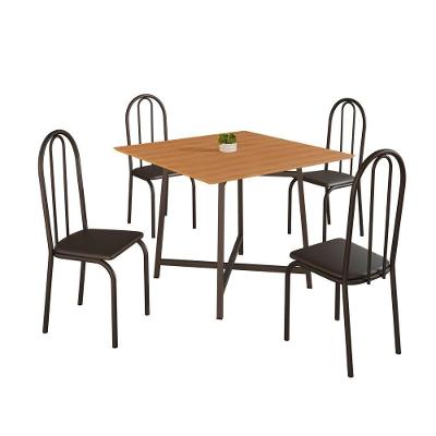 Conjunto de Jantar Ilhabela 4 Lugares Tampo MDF Mesa 90x90cm Preto
