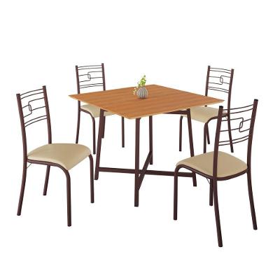 Conjunto de Jantar Ella 4 Lugares Tampo em MDF Mesa 90x90cm Marrom-creme