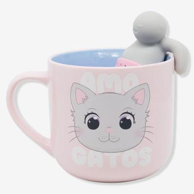 Caneca com Infusor Gatolino para Chá 350ML de Cerâmica com Silicone Zonacriativa