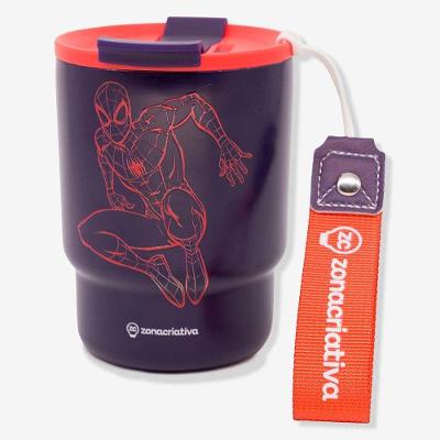 Copo Térmico To Go Homem Aranha 400ML com Alça e Canudo Preto Marvel