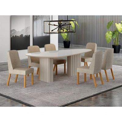 Conjunto de Jantar Iza 6 Lugares Tampo em MDF com Vidro Mesa 200x100cm Arbo