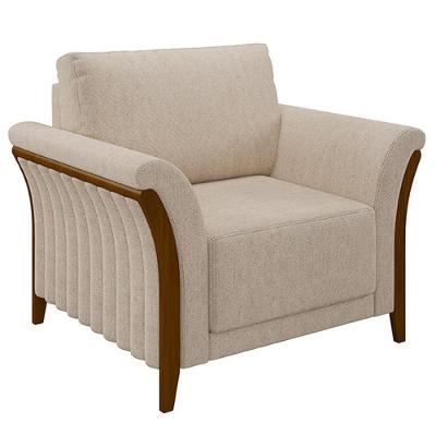 Poltrona Decorativa Market Linho Cru G45 com Pés Palito em Madeira Bege Gran Belo