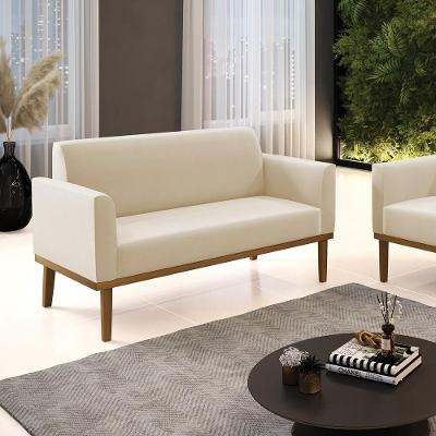 Poltrona Namoradeira Isabella Suede Bege com Espuma D-23 Pés em Madeira Gran Belo