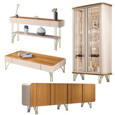 Conjunto Cristaleira Buffet Aparador e Mesa de Centro Évora Saluti Cadenza Vivant Off White Cinamomo