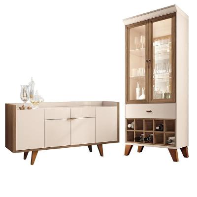 Conjunto Cristaleira Adega e Buffet Ópera-Melodia G26 Off White-castanho Gran Belo