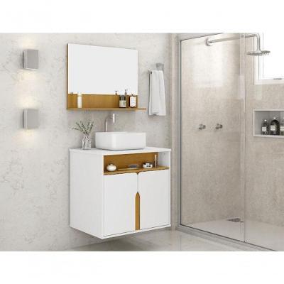 Kit Banheiro Harmonia Gabinete 2 Portas MDP 56,7cm Naturalle SAL Movelaria