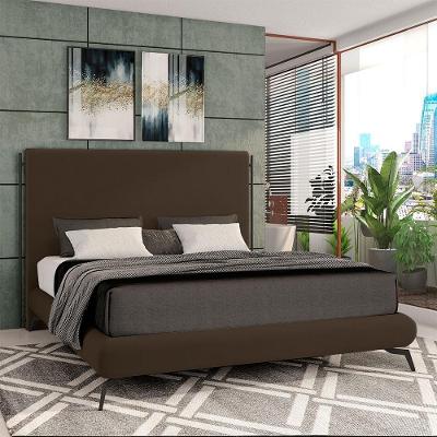 Conjunto Cabeceira e Base para Colchão King Bezos G91 em MDF-MDP Veludo Marrom Gran Belo