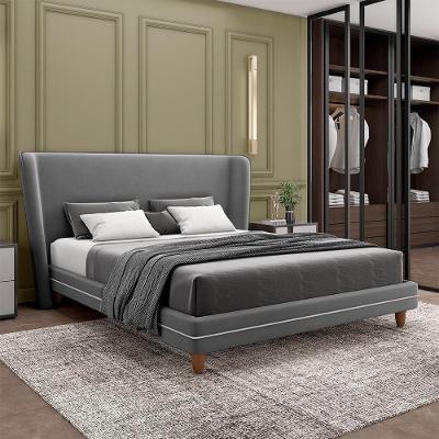 Conjunto Cama Box King Torres G91 com Cabeceira Pés em Madeira Estrutura MDF Veludo Cinza Gran Belo