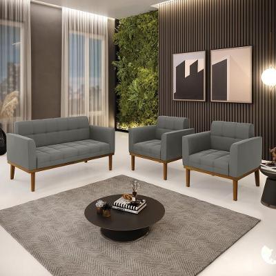 Conjunto 2 Poltronas e 1 Namoradeira Karen Suede Grafite G19 para Sala de Estar Gran Belo