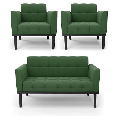 Conjunto 2 Poltronas e 1 Namoradeira Karen G19 com Suede Verde Gran Belo