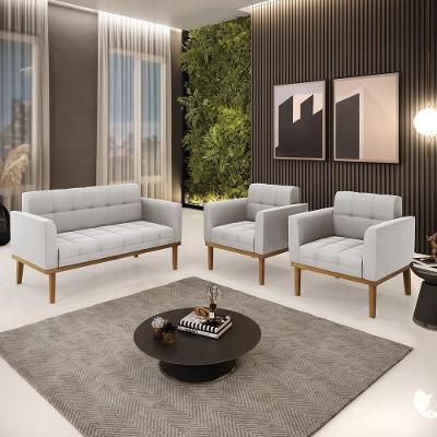 Conjunto 2 Poltronas e 1 Namoradeira Karen G19 Veludo Cinza Gran Belo