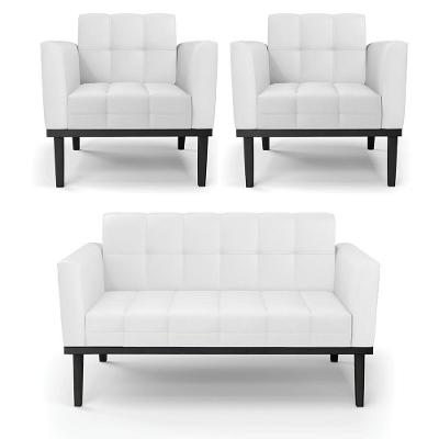 Conjunto 2 Poltronas e 1 Namoradeira Karen Decorativa Veludo Espuma D-23 Branco Gran Belo