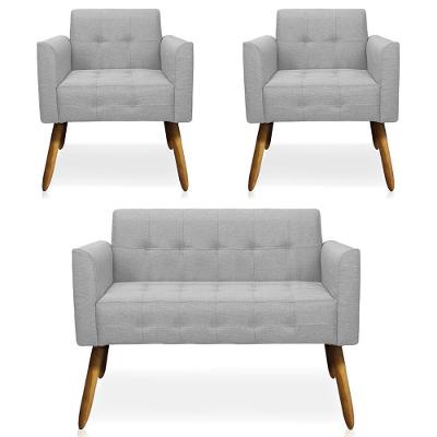 Conjunto 2 Poltronas e 1 Namoradeira Karen G19 Linho Cinza Gran Belo